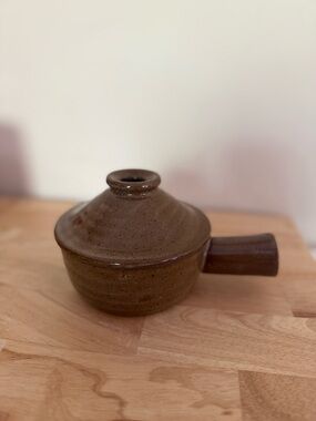 Glazed Ceramic Lidded Serving Pot in Olive Brown
